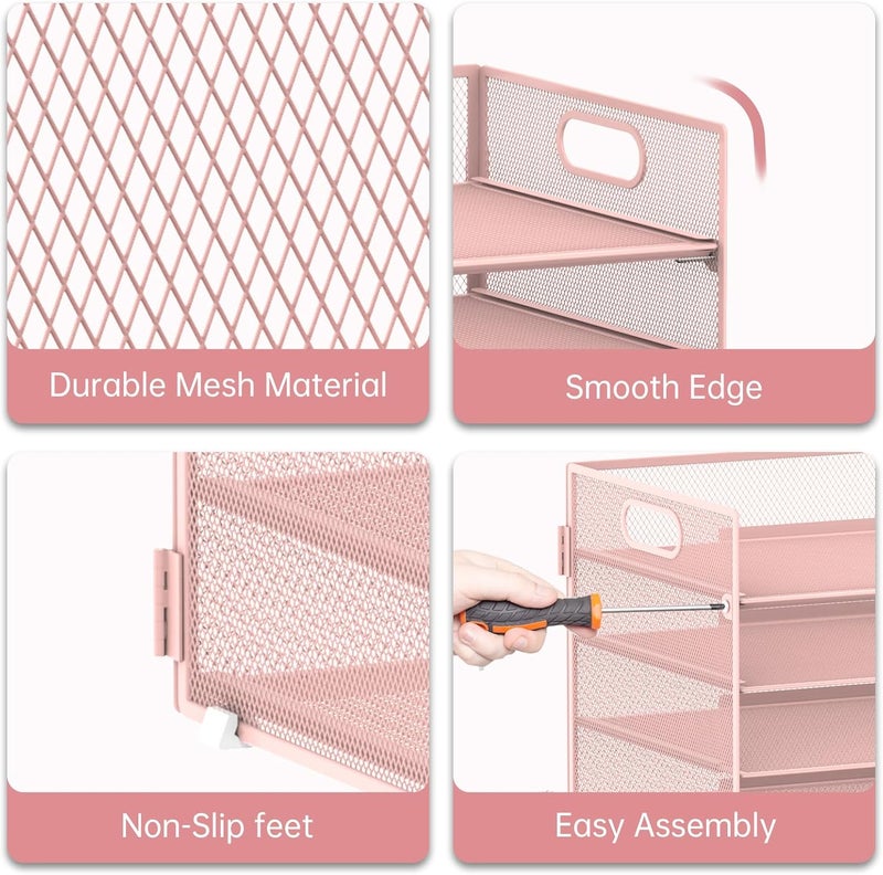 ReePlan 7 Tier Paper Organizer - Mesh Desktop File Holder with Handles for Office School Desk, Black (Pink) - Image 4